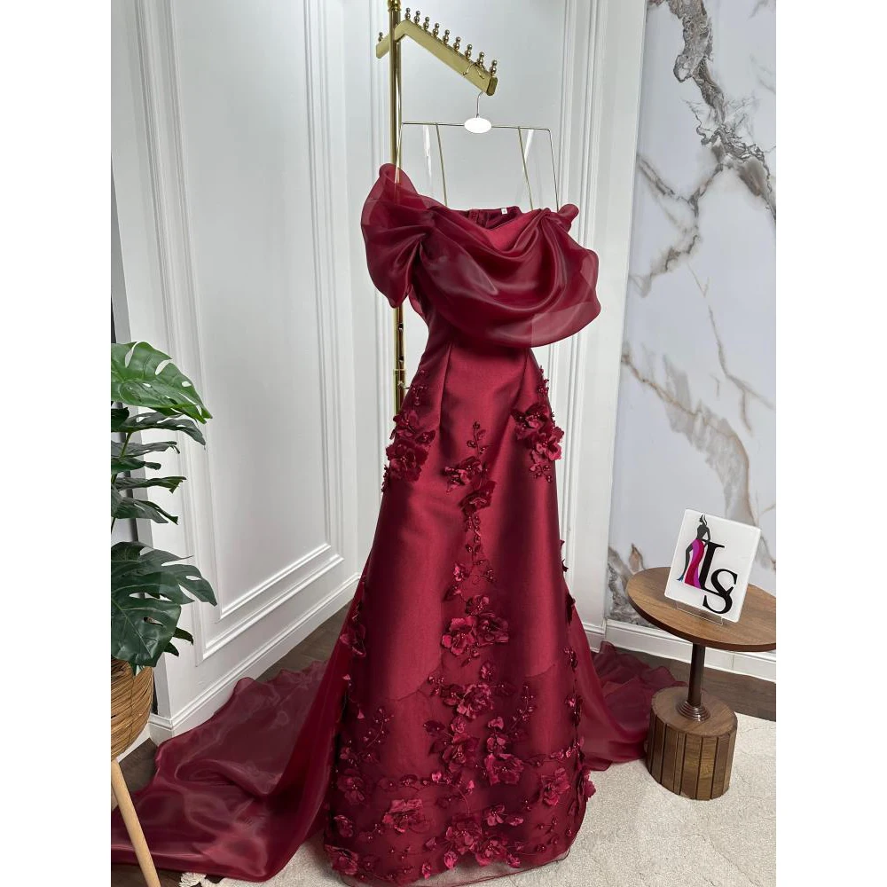 Elegantes schulterfreies Spitzen-Meerjungfrau-Abendkleid mit Blumenperlen für Frauen 2025, langes formelles Abschlussball-Hochzeitskleid, individuell gestaltet