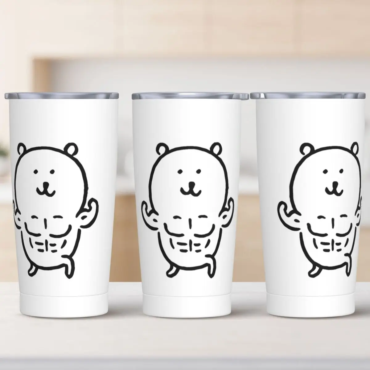 Stainless Steel Tumbler Joke Bear Muscle Mugs Cup Straws Travelist Cold Drink Water Bottle Heat Preservation Large Thermal Cups