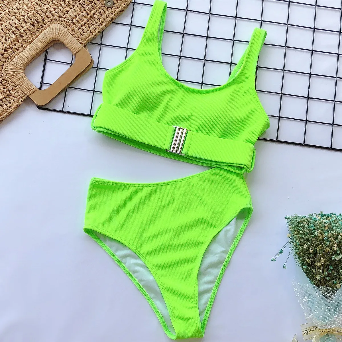 High Waist Bikini Woman Swimsuit Women Swimwear Bathing Suit Padded Push Up Ruched Swimsuit Women Bikini Set