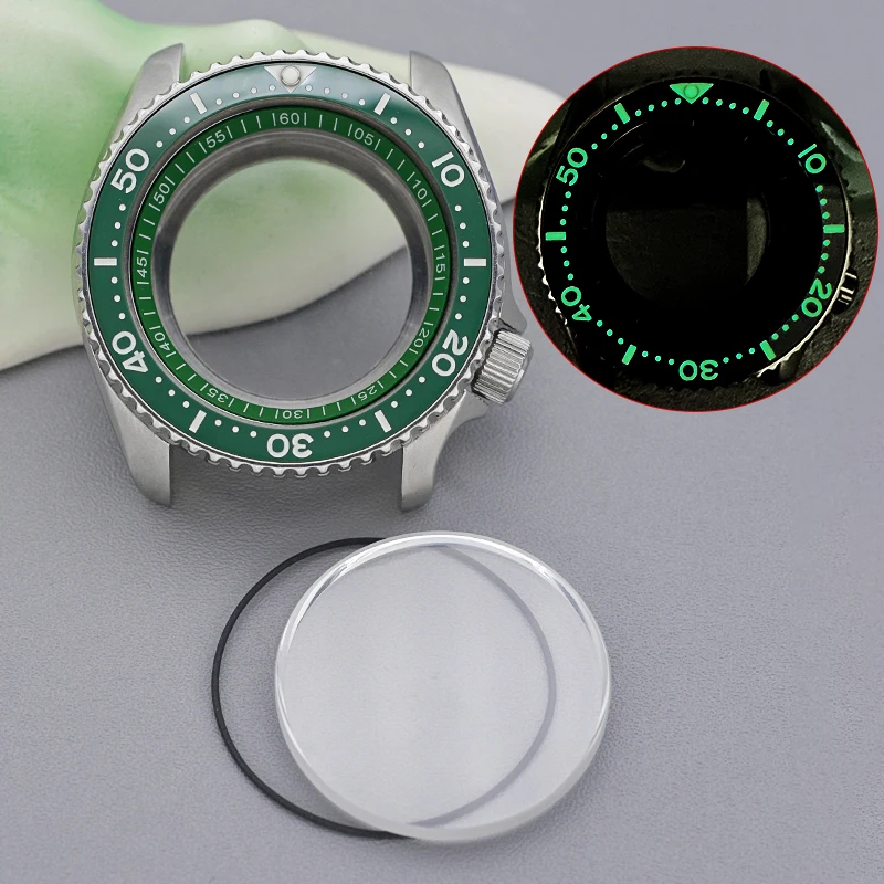 

42mm SKX007 SRPD Watch Case Compatible with NH34 NH35 NH36 4R35 7S26 Movement Green Luminous Bezel Sapphire Crystal Watch Case