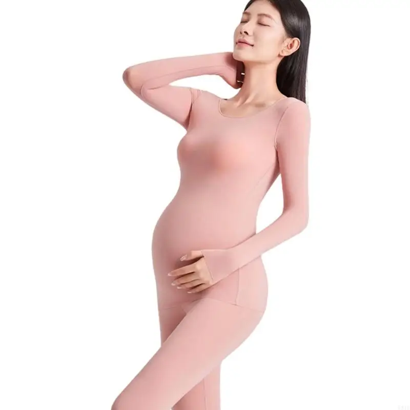 581f-通気性のある生地と快適な妊婦のための伸縮性のある暖かいマタニティサーマル下着セット