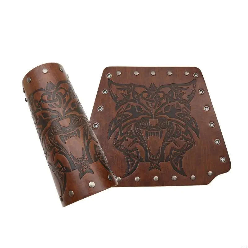 D0UD Knight Wristband with Embossed Wolf Head Pattern Halloween for Men