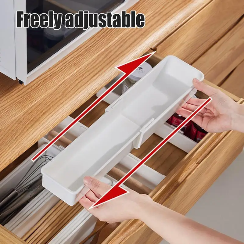 Silverware Drawer Organizer Expandable Utensil Tray for Kitchen Adjustable Flatware and Cutlery Holder White Cutlery Organiser