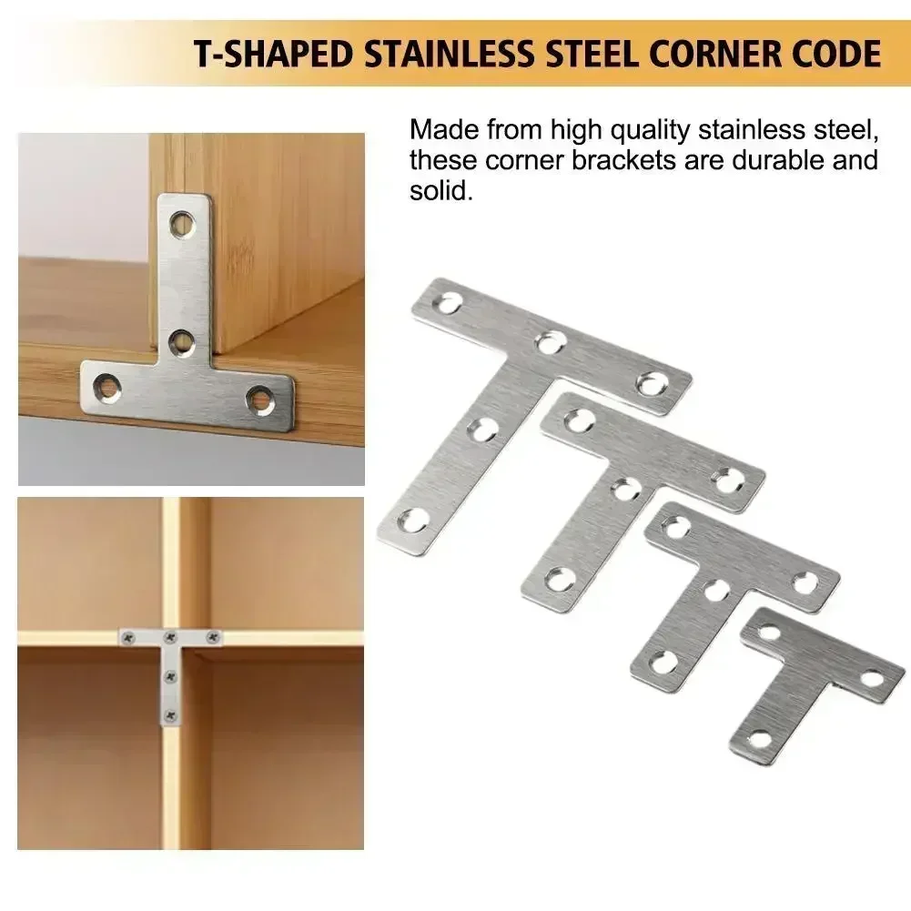 

Stainless Steel T Shaped Corner Brackets Mending Repair Plate Angle Codes Furniture Angle Fastener Connecting Piece Hardware