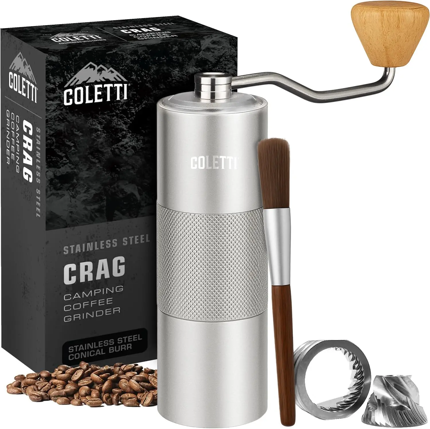 Crag Manual Coffee Grinder — Hand Coffee Grinder — CNC Burr Precision Hand Grind, Heavy Duty for Travel, Camping, Hiki