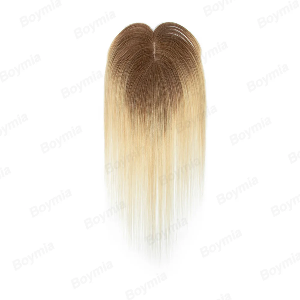 Natural Human Hair Toppers for Women Daily 360° Toppers for Thinning Hair Bangs 20 25 30 35cm Brown Roots & Blonde Hair Toppers