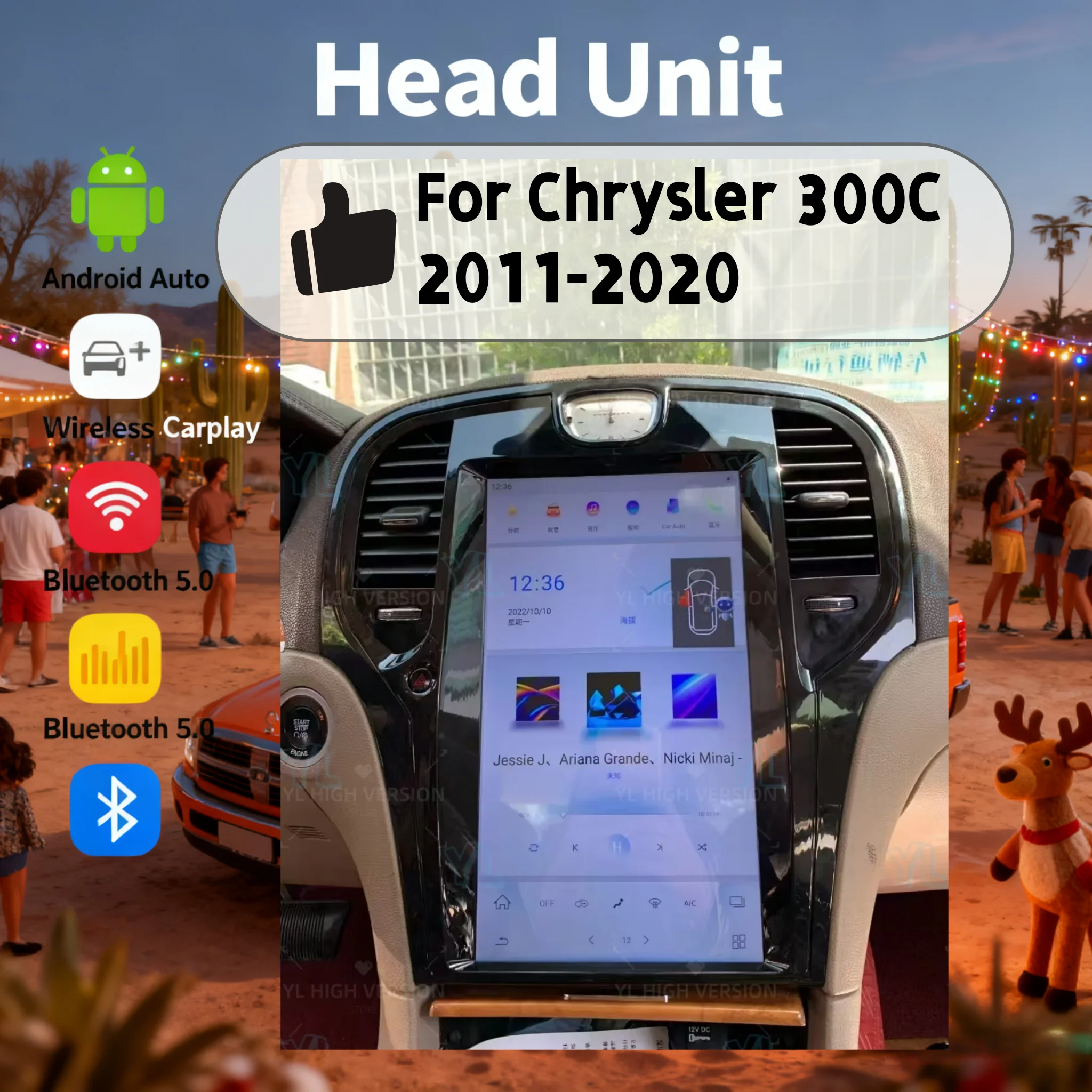 13.6 inch 256G For Chrysler 300C 2011-2020 Android 13.0 Vertical Screen GPS Navi Car Multimedia Radio Head Unit Wireless Carplay