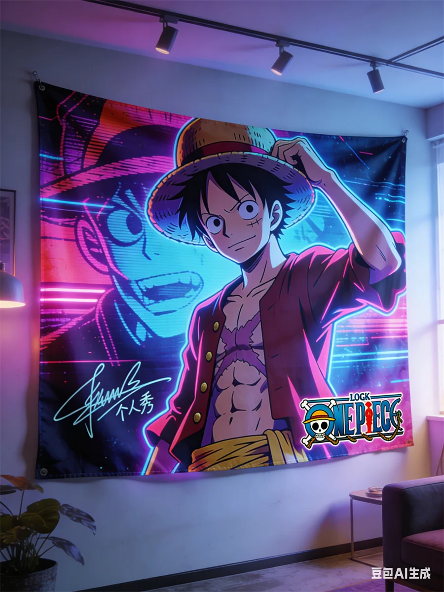 Tapiz de pared con efecto 3D de One Piece Luffy, tela colgante con temática de bandera pirata de anime para decoración de dormitorio, sala de estar y dormitorio