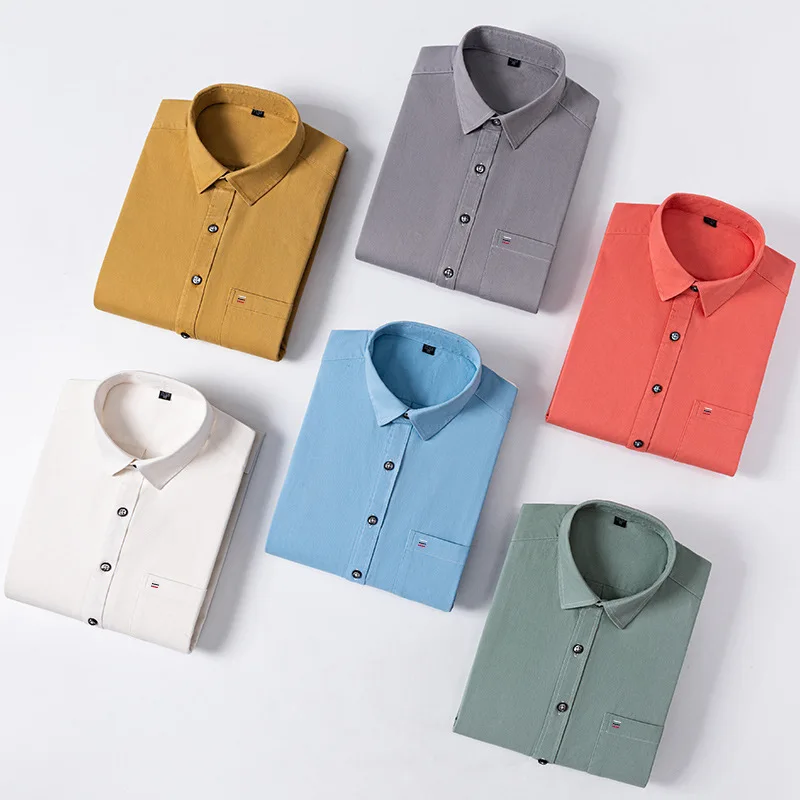 

7XL High-end 100% cotton Office Men Shirt Long Sleeve Shirt Man Solid Color black gray Blue White Shirt Men Long Sleeve Casual