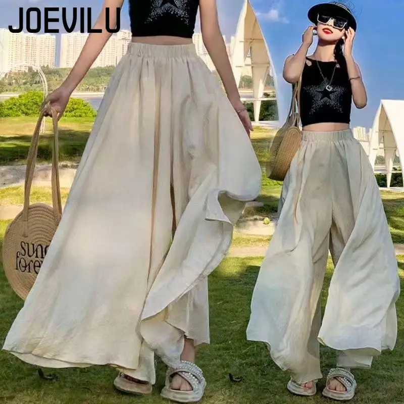 

JOEVILU High Waisted Drape Skirt Pants Loose Thin Fitting Slimming Cropped Pants Summer Casual Bottoms Korean Fashion Culotte