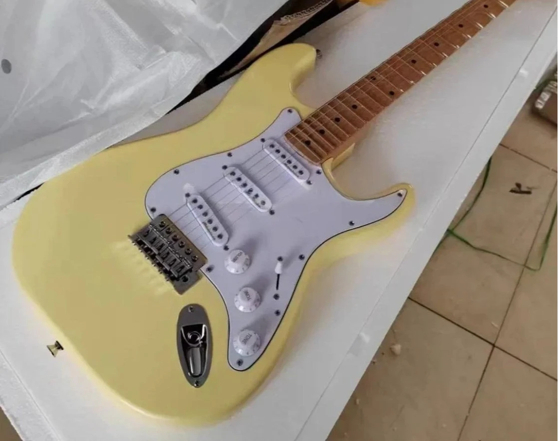 

2026 HOT Yellow Cream Malmsteen Guitar Brass Nut Big Headstock Scalloped Fingerboard