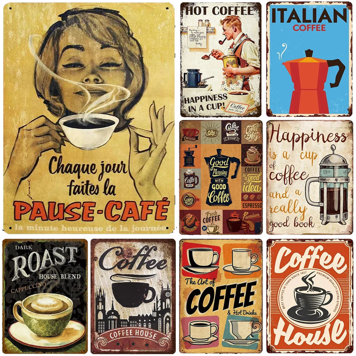 Metal Tin Signs Italian Coffee Wall Decoration Plaque Vintage Art Poster Iron Painting for Man Cave Home Cafe Garden Club Bar