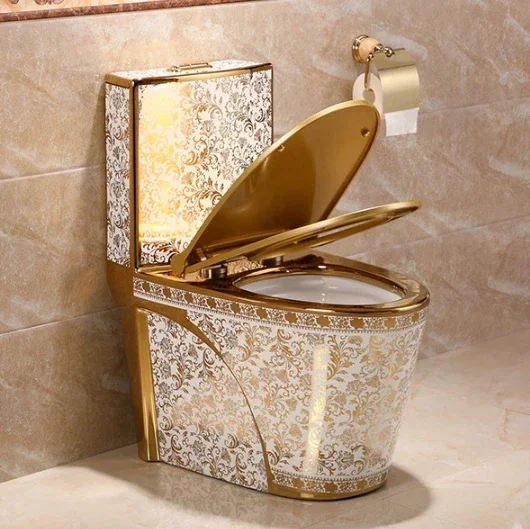 Pp Cover Custom Gold Toilet Electroplated Bathroom One Piece Ceramic Wc Water Closet Inodoro De Color Dorado