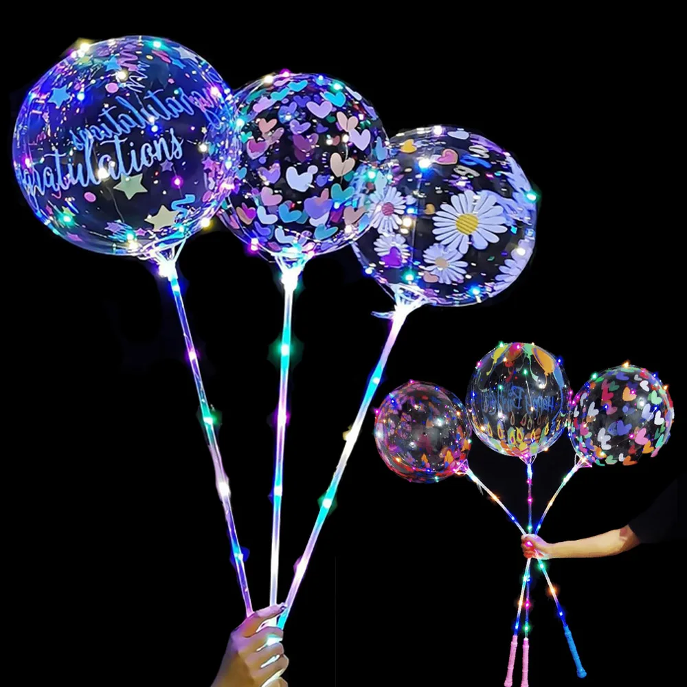 

5/10/15pcs Colorful LED Light Up BoBo Balloons 20Inch Glow Printed Transparent Bubble Balloons Wedding Birthday Party Decoration