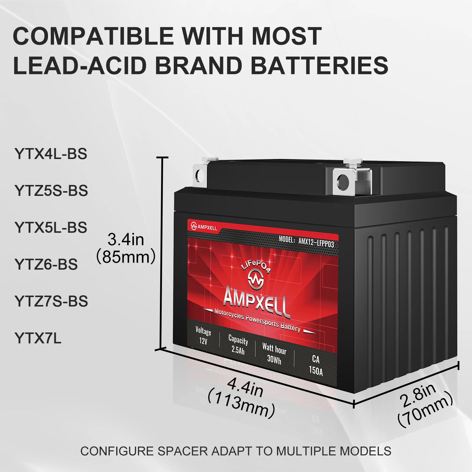 อุปกรณ์เสริมรถจักรยานยนต์ Lifepo4แบตเตอรี่12V อะไหล่แบตเตอรี่สตาร์ท2.5AH ATV, UTV, รถจักรยานยนต์, สกู๊ตเตอร์, สกู๊ตเตอร์, สกู๊ตเตอร์, สโนว์โมบิล, 4ล้อ