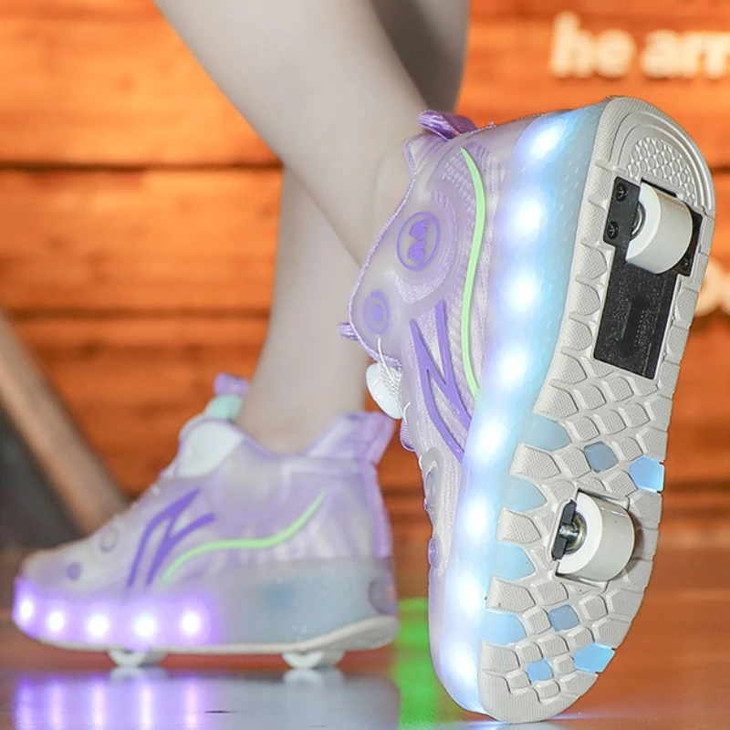 クールな光るローラースケート、男の子と女の子のためのユニバーサルデザイン、二輪LEDキッズスケート、男の子、女の子、女性用スニーカー、サイズ29-40