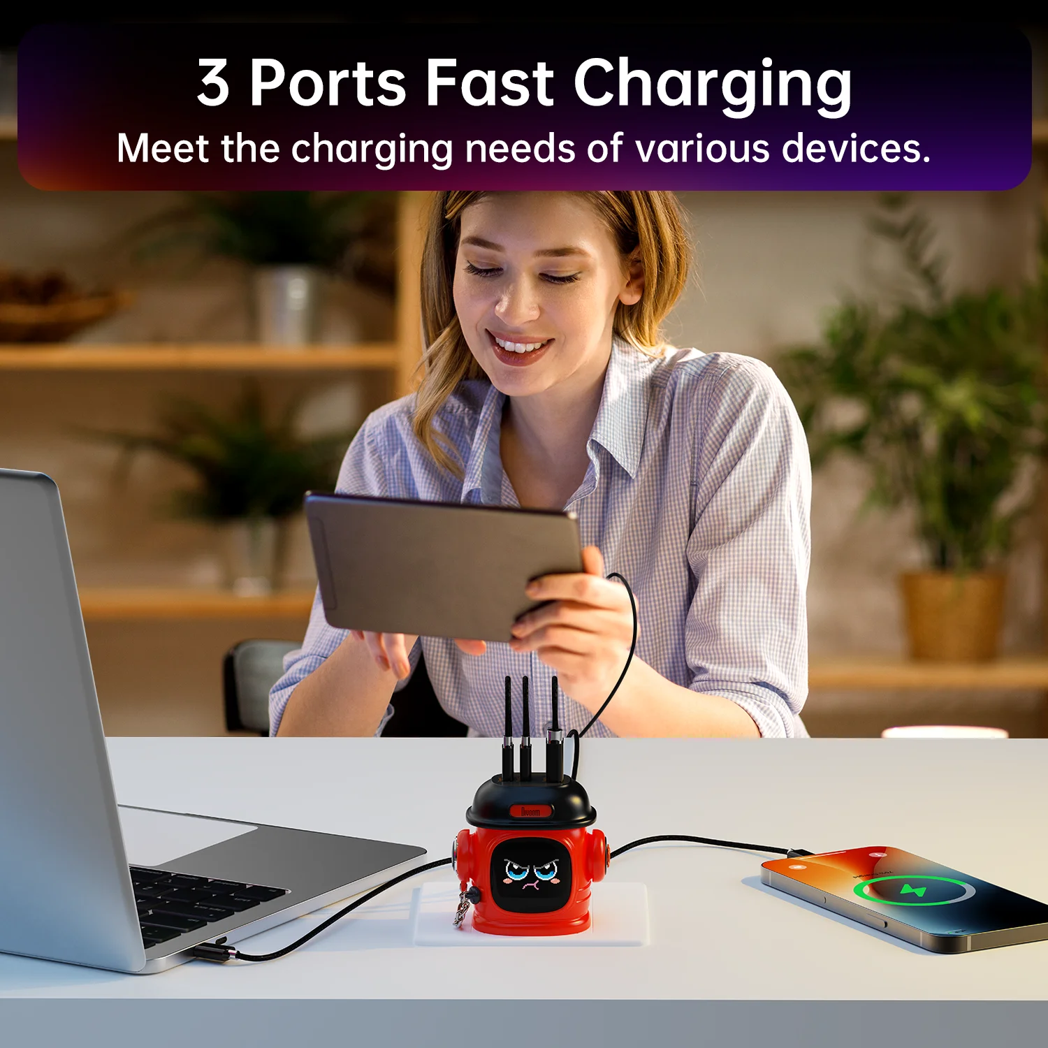 Divoom Dipow 65W GaN Charger Desktop Laptop Fast Charger 3 in 1 Adapter For iPhone16 15 14  Pro Max Phone Charger Xiaomi Samsung