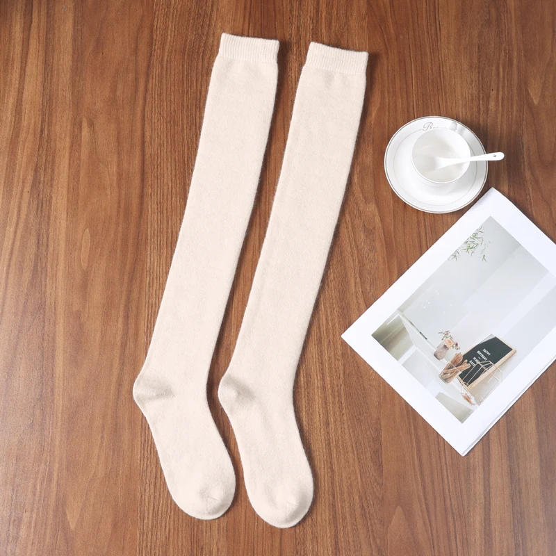 

DjzDsm100% Cashmere Women Stockings New Fashion Autumn Casual Solid Color Warm Socks For Woman Soft Winter Knee High Socks Long