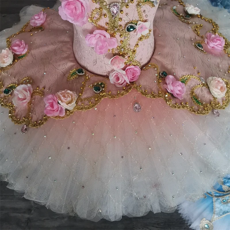 المهنية عالية الجودة أومبير الخوخ الاطفال الفتيات النساء الكبار الزهور أداء المنافسة الباليه توتو