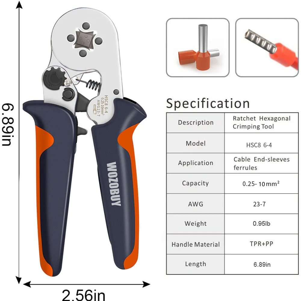 Ferrule Crimping Tool, Wire Ferrules and AWG 23-7 Self-Adjusting Crimping Pliers+Stripper | Square Crimper for  Ferrule Terminal