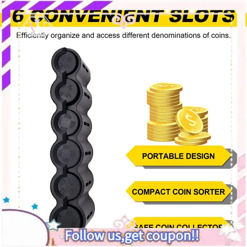 

Easy To Use Euro Coin Dispenser Wallet 6 Slots Coin Sorter Coin Holder Sorter Collector Safe Storage For Drivers And Waiters