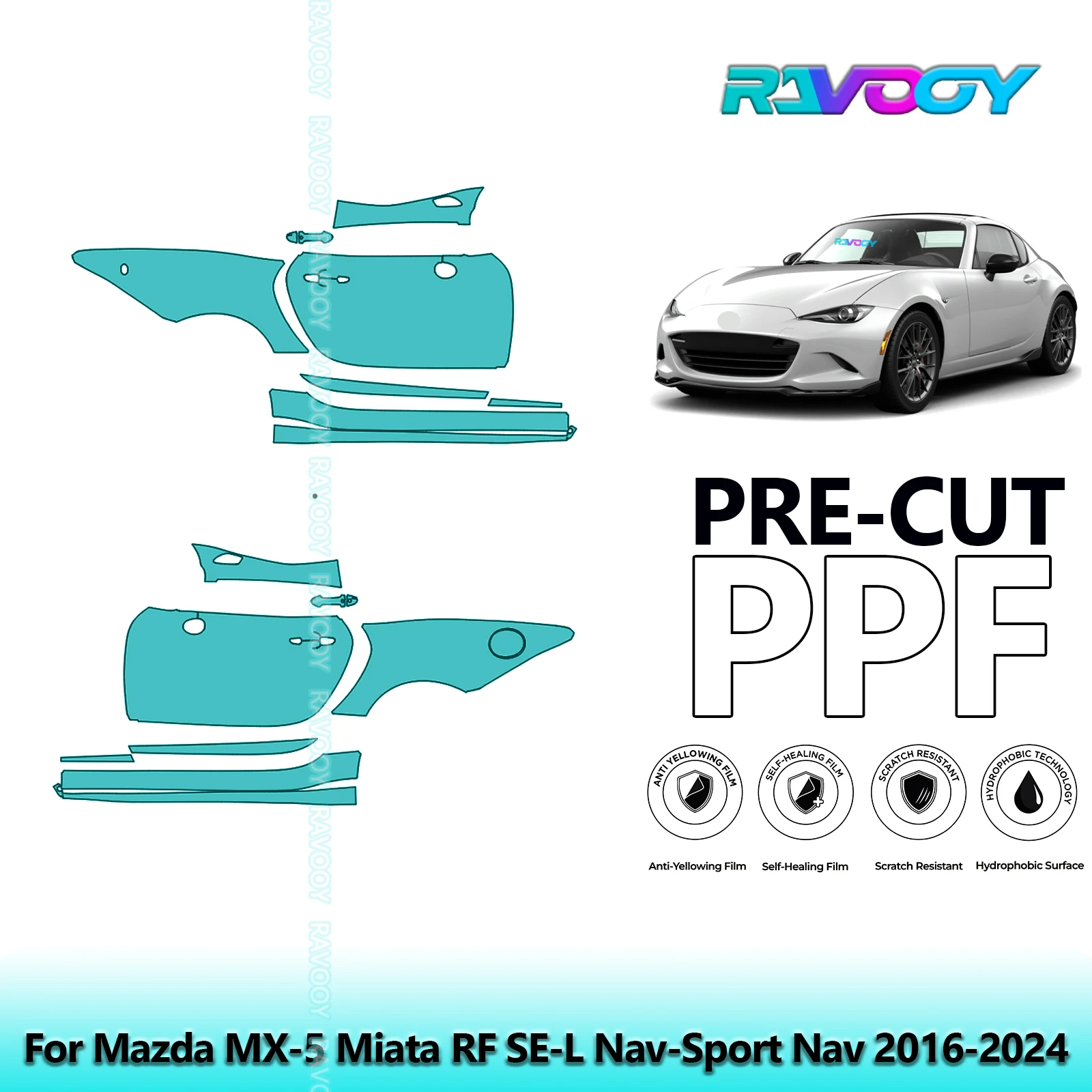 

For Mazda MX-5 Miata RF SE-L Nav-Sport Nav 2016-2024 8.5mil Pre-Cut PPF Door & A/B Pillar Kit TPU Paint Protection Film Set