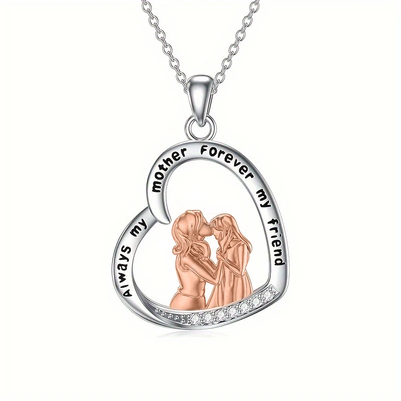 Collar de moda siempre mi madre para siempre mi amigo, collar con colgante de corazón de cristal de dos tonos para regalos de mamá