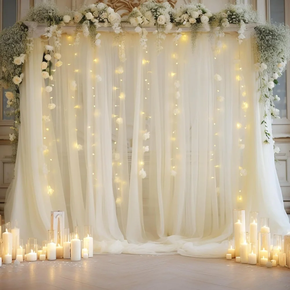 

3M Wedding Tulle Backdrop Curtains String Lights White Mesh Gauze Outdoor Home Decoration for Birthday Party Photography Supplie