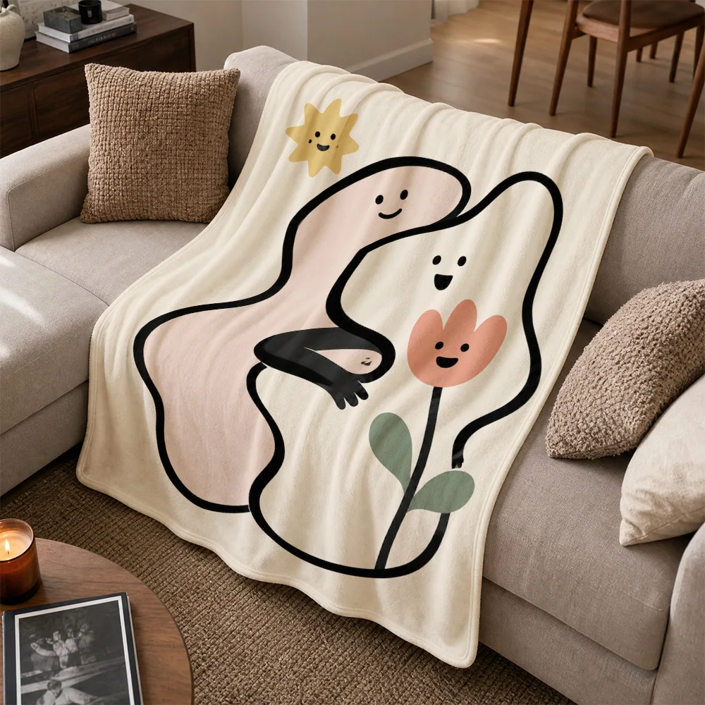 Soft Cozy Cute Minimalist Abstract Friends Throw Blanket Sofa Lap Throw Home Decor Gift for Living Room Couch Aesthetic Naptime