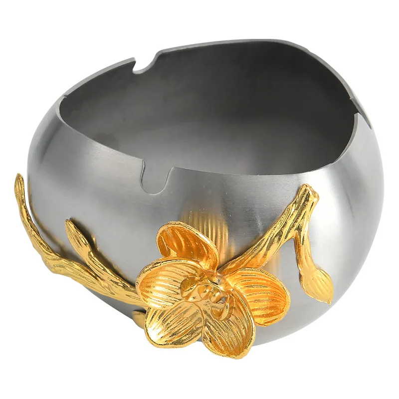 

Nordic light luxury stainless steel ashtray household coffee table office high-grade anti-fly ash flower decoration ornament