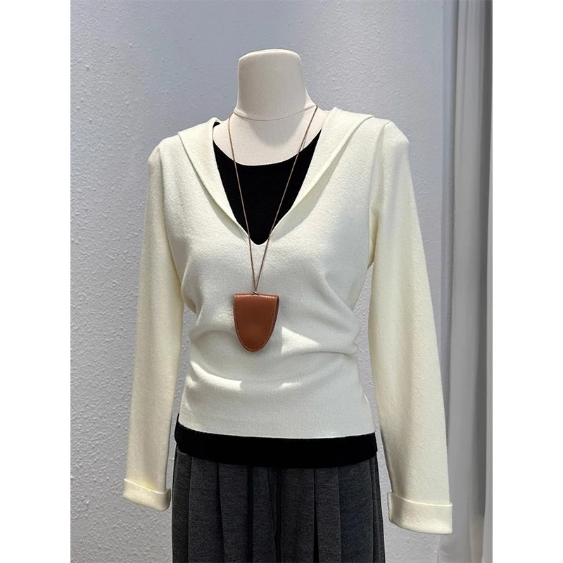 Faionable Long Sve Knitted Top Women's Autumn Winter Slimming Base Layer irt Unique Double Layered Wear Turtlene