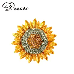 Dmari Women Brooch Vintage Crystal Sunflower Lapel Pins Fancy Enamel Rhinestone Badge OL Office Accessories Luxury Jewelry