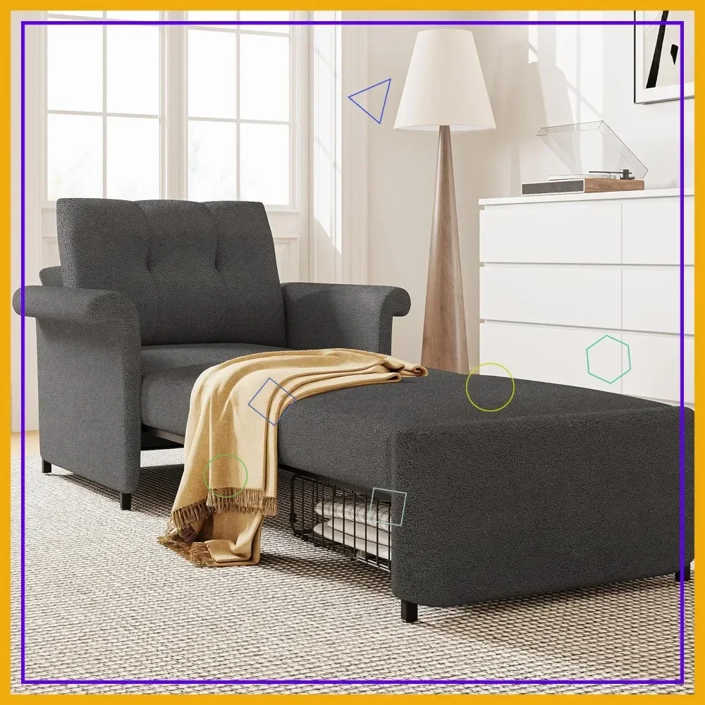 

Хит продаж: раскладной диван-кровать 3-в-1 с выдвижным ящиком для хранения, регулируемой спинкой и обивкой из ткани под овчину для гостиной