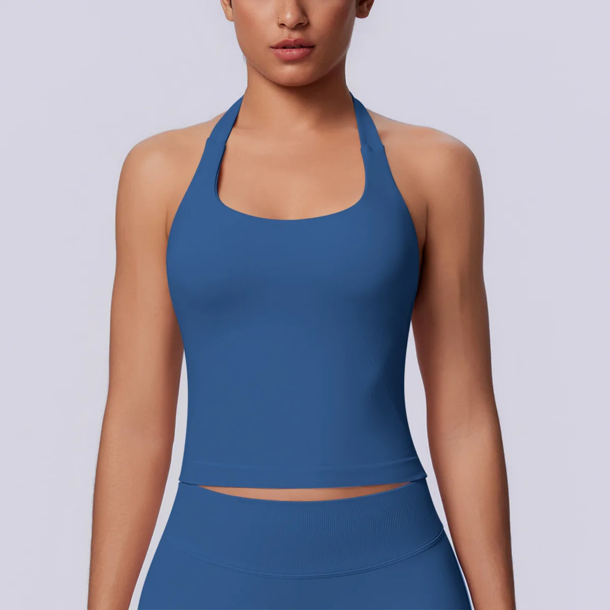 Womens Yoga Fitness Bra Top Running Workout Gym Tank Running Stretchy Halter Neck Longline Padded Open Back Slim Fit Solid Vest