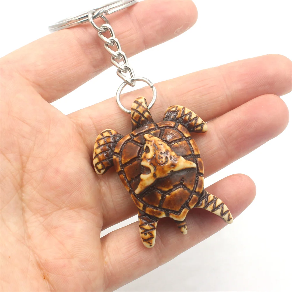 Hawaiian Sun Frog SeaTurtle Keychains for Men Women's Faux Yak Bone Surfer Keyrings Taino Super Utuado Puerto Rico Jewelry Gift