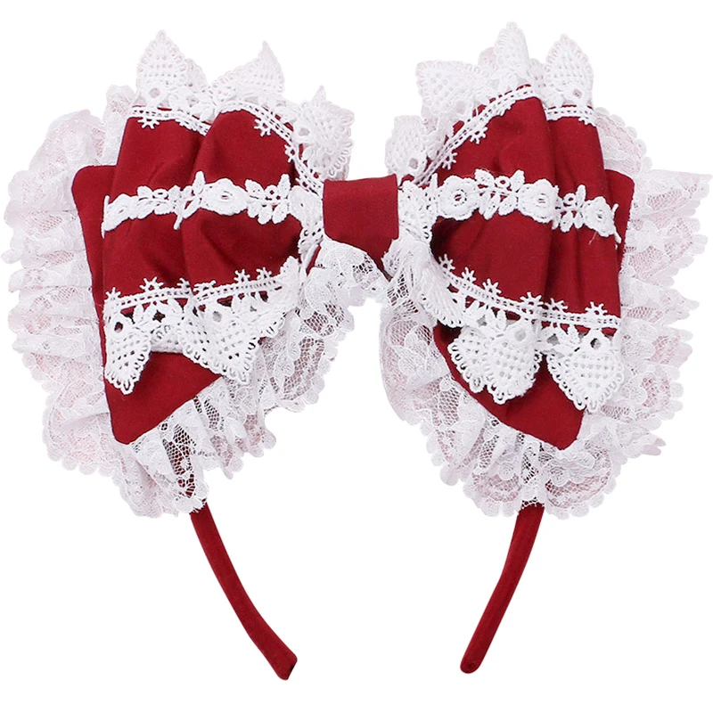 Sweet Lolita Lace Bowknot Headband Three Layer Ruffled Hair Hoop Headdress Maid Anime Cosplay Party Headwear Hair Accessories