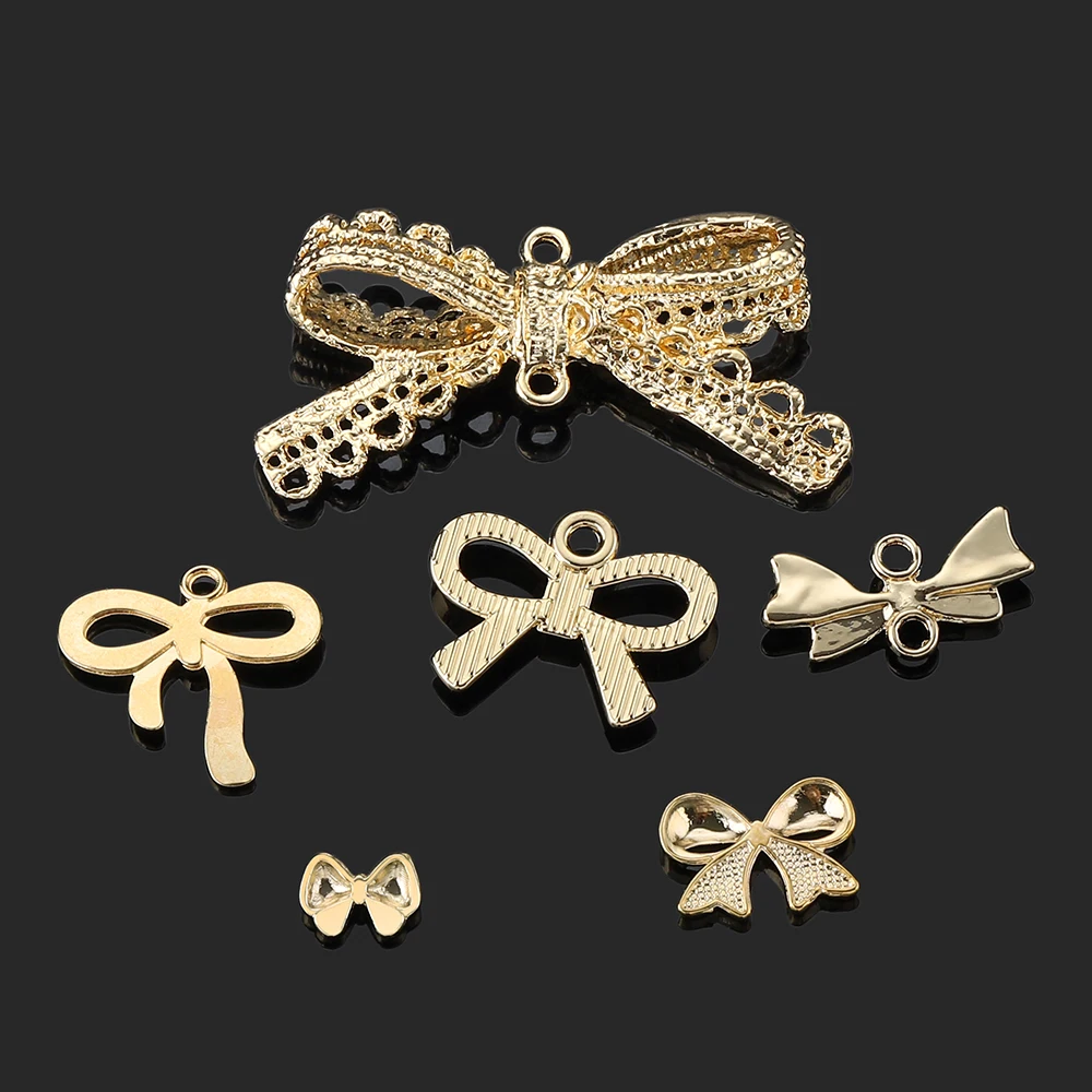 10pcs Gold Plated Bow Knot Charms Necklace Pendants Brooch Hairclip Decor Accessories for DIY Jewelry Making Crafts Supplies