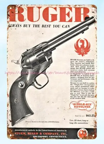 simple metal wall art 1958 fiream RUGER revolver gun metal tin sign