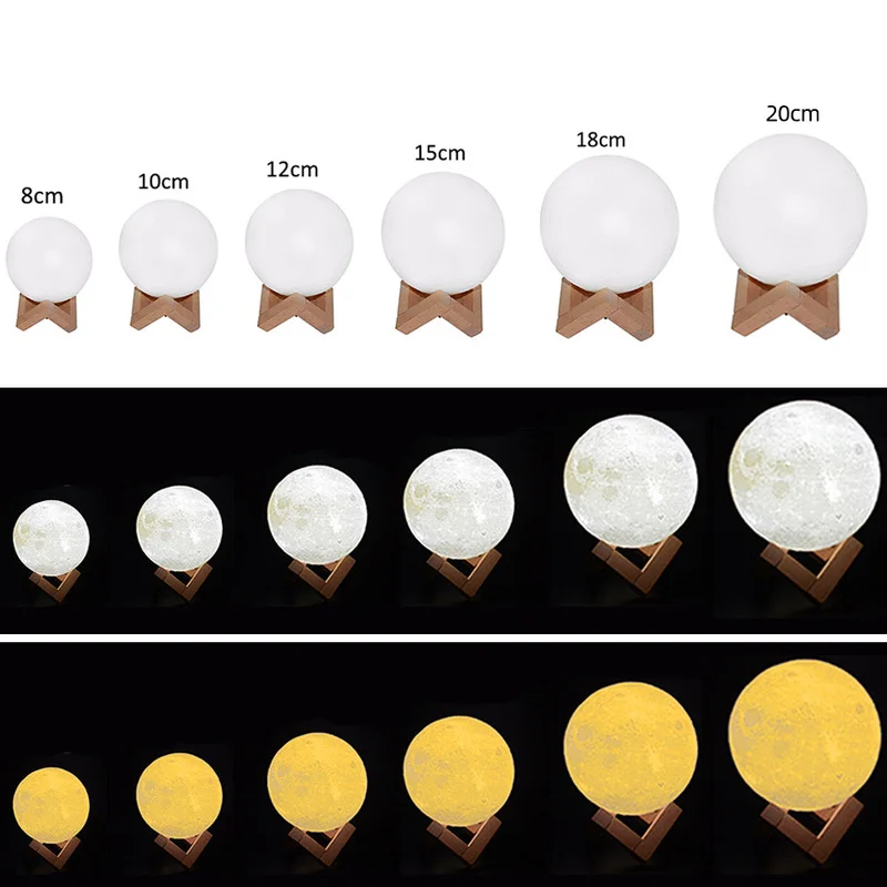 RGB LED Moon Lamp 3D LED Night Light USB Rechargeable 16 Color Moon Light Touch Sensor Lamp Dimmable Bedroom Decoration Lighting