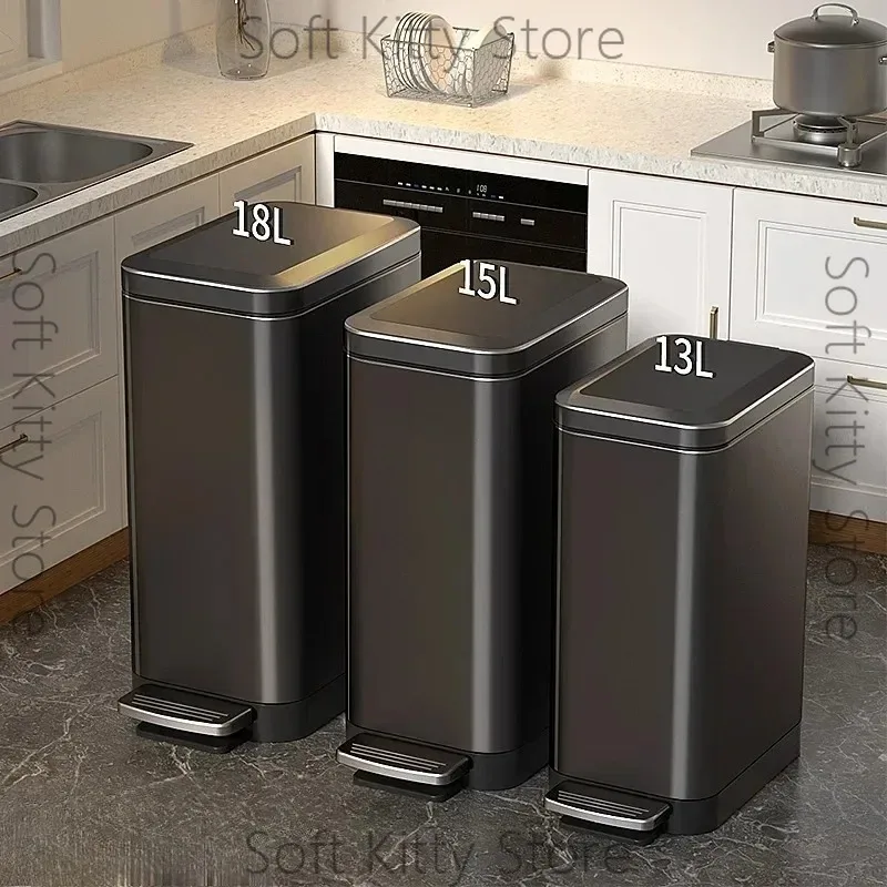 12/15/18L Wastebasket Treadle with Lid Stainless Steel Odor Resistant Home Trash Bin Kitchen Bathroom Large Capacity Garbage Can