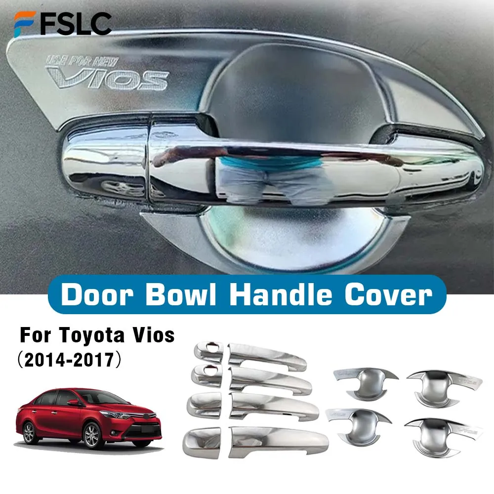 

Door Bowl Handle Cover For Toyota Vios 2014 2015 2016 2017 Cars Accessories Styling Chrome Silver Exterior Car Decoration