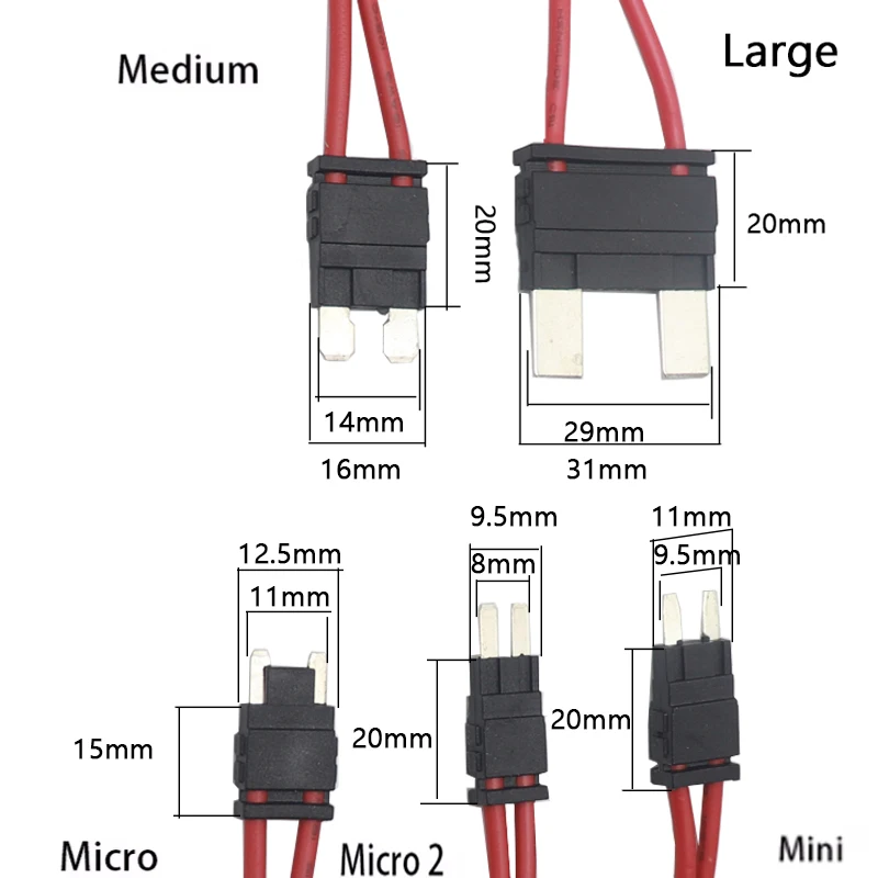 【1Set】Large size Mini Standard Micro2 Size ACC Fuse Box Fuse Extension Cord 16AWG 32V With Standard Blade Fuse
