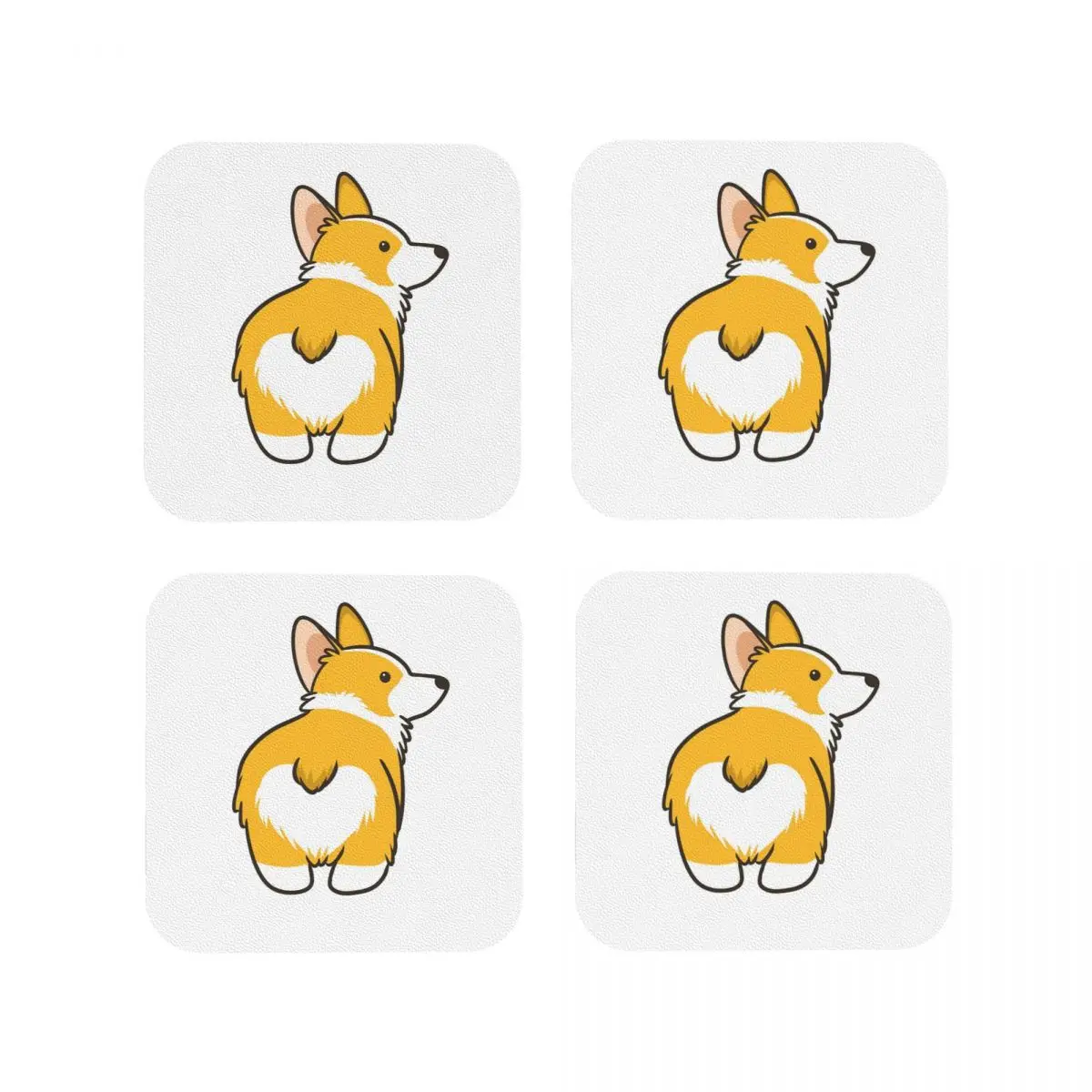 Corgi Heart Butt Coasters Kitchen Placemats Non-slip Insulation Cup Coffee Mats For Decor Home Tableware Pads Set of 4