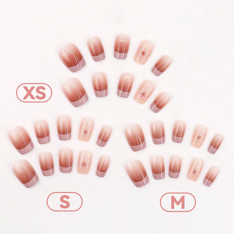 30 pièces rose français papillon court tête carrée presse sur faux ongles avec colle paillettes conception détachable faux ongles