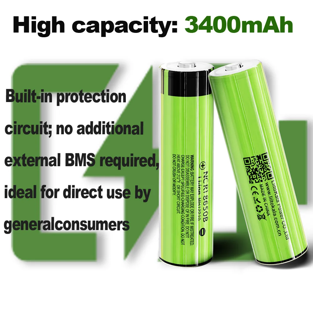 LiitoKala 18650 3400mAh battery 3.7V Li-ion Rechargebale battery PCB Protected NCR18650B 18650 3400