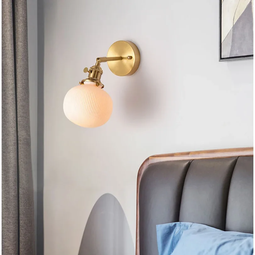 Ceramic Wall Lamps for Bedroom Bedside Living Room Restaurant Cafe Modern Copper White Decoration Mounted Lamp Sconce Light