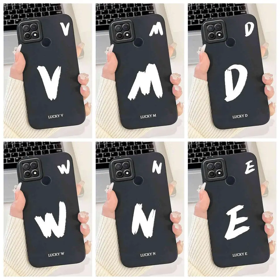 Для Oppo A15 CPH2185 Чехол Новые черные буквы A-Z Мягкий силиконовый противоударный чехол для Oppo A 15S A15s 6,52 Для Oppo A15 CPH2185 Чехол Новые черные буквы A-Z Мягкий силиконовый противоударный чехол для Oppo A 15S A15s 6,52