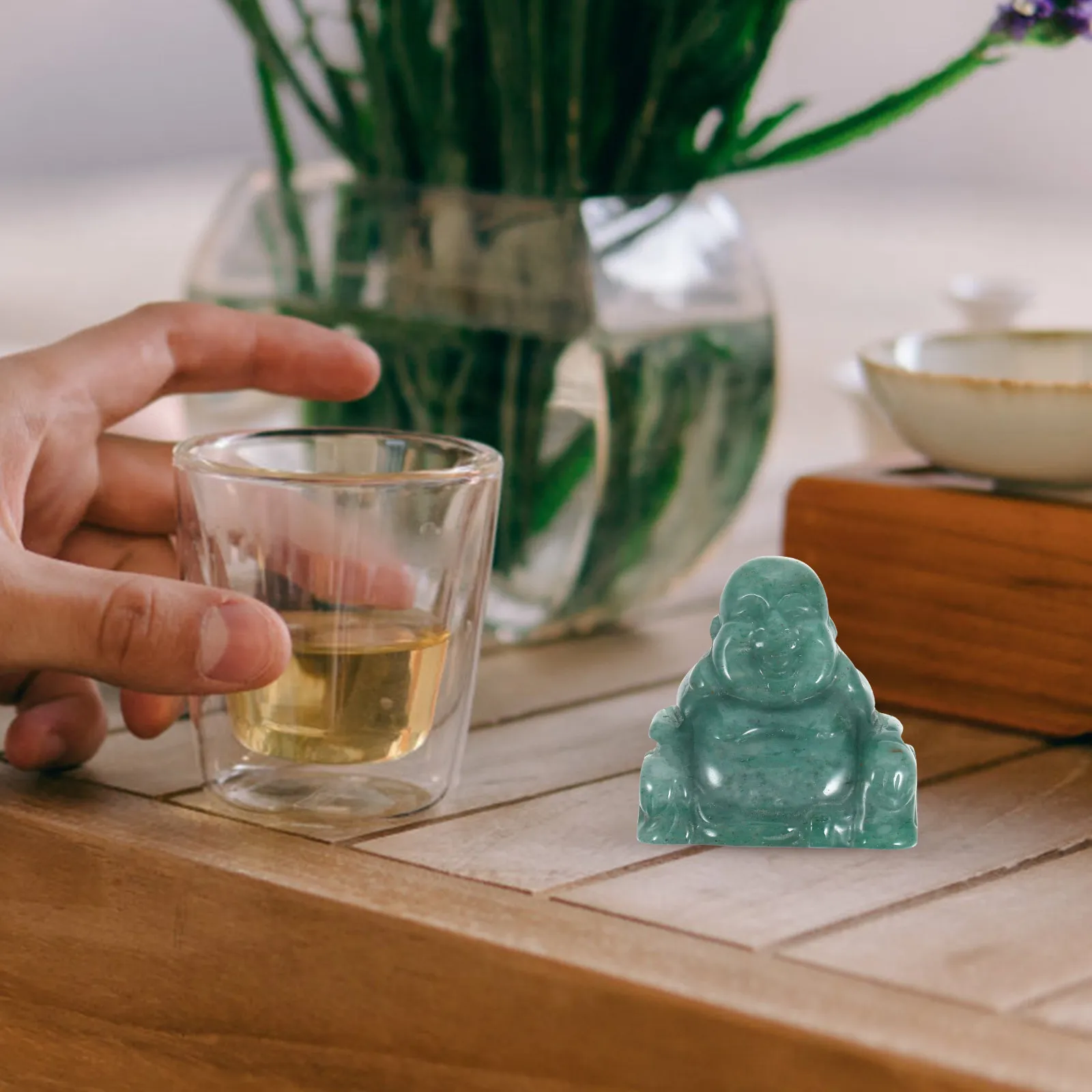 Crystal Buddha Statue Indoor Desktop Ornament Small Compact Design Smooth Surface Comfortable Touch Home Office Garden Zen Decor