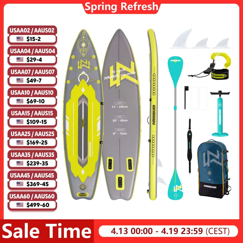 

Надувная доска для гребли стоя Nawakar 335×86×15 см, доска для гребли стоя для водных видов спорта с аксессуарами для SUP
