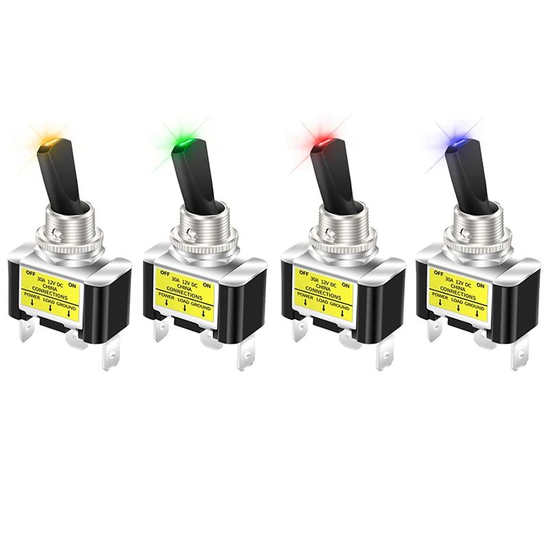 1PCS 30A 12V LED Toggle Switch Lighted Toggle Rocker Switch SPST ON Off 2 Position 3Pin For Automotive Car Aircraft